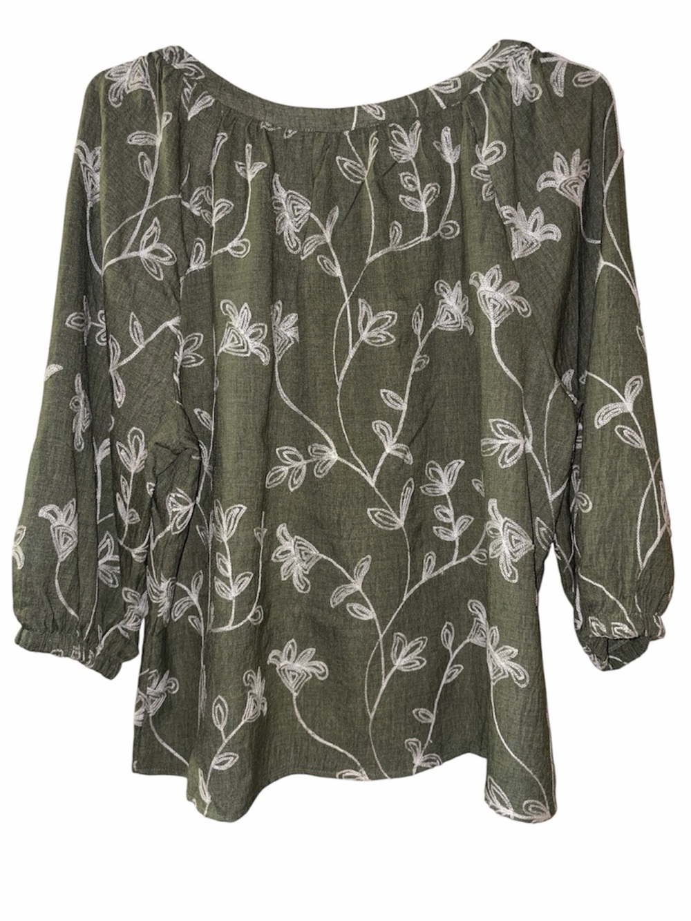 Olivia & Martin Embroidered Floral Blouse 2X Olive Green NWT - Picture 3 of 8